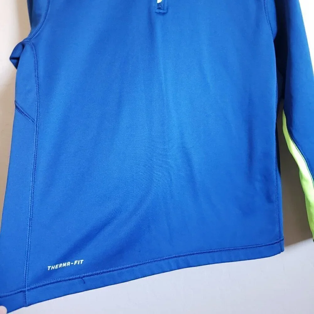 Nike Therma-Fit Neon 1/4 Zip Fleece Pullover Sweater Mock Neck Blue Size Kids XL